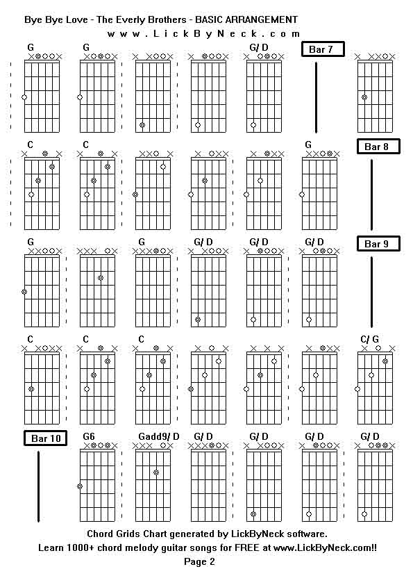 Chord Grids Chart of chord melody fingerstyle guitar song-Bye Bye Love - The Everly Brothers - BASIC ARRANGEMENT,generated by LickByNeck software.